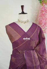 Wine Purple - ANJALI - Soft Tissue linen Saree with Kolam Prints - Perfect for Festive Wear