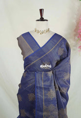Midnight Blue - ANJALI - Soft Tissue linen Saree with Kolam Prints - Perfect for Festive Wear