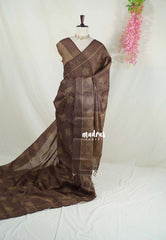 Coffee Brown - ANJALI - Soft Tissue linen Saree with Kolam Prints - Perfect for Festive Wear