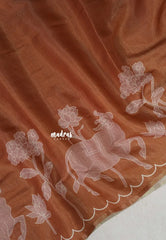 Pastel Rust Brown - ANJALI - Soft Tissue linen with Scallop and Pichwai Cow Print  - Best for Casual Wear | small function |