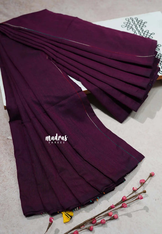 Jamun Purple - Anvi - Budget Khadi cotton with knitted weaving stripes