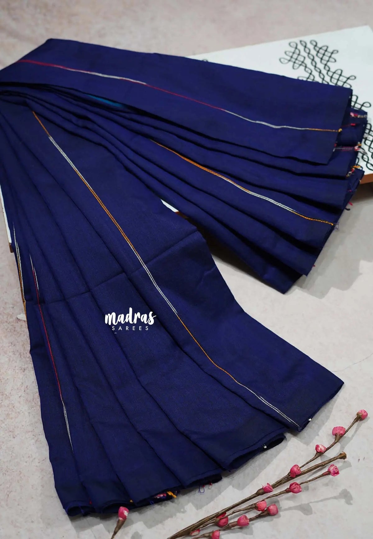 Navy Blue - Anvi - Budget Khadi cotton with knitted weaving stripes