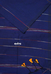 Navy Blue - Anvi - Budget Khadi cotton with knitted weaving stripes