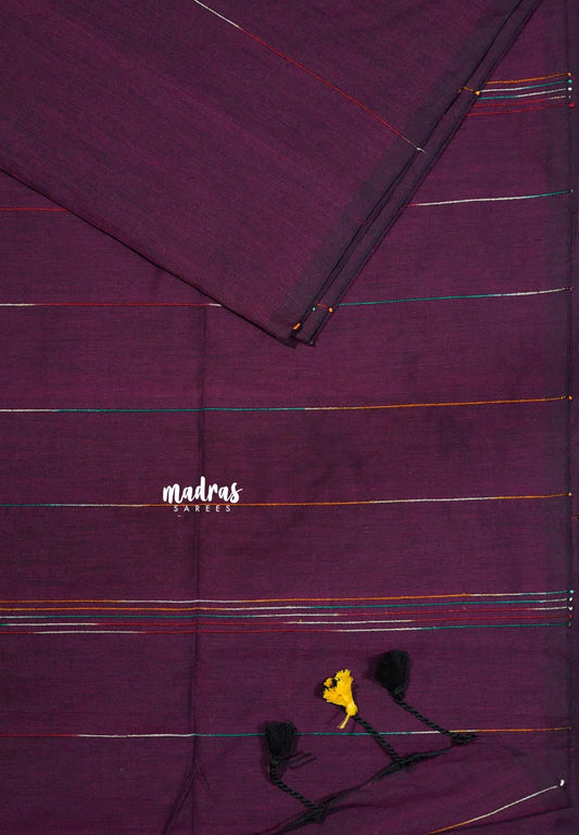Jamun Purple - Anvi - Budget Khadi cotton with knitted weaving stripes