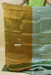 Apple Green - Soft Gold and silver Half and Half Tissue khadi - Best for Haldi / Mehendi function