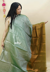 Apple Green - Soft Gold and silver Half and Half Tissue khadi - Best for Haldi / Mehendi function