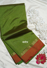 Olive Green - Arani Semi Silk Saree Muthukattam with Skirt Border - Best for Regular Wear | Temple Visit