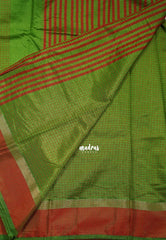 Olive Green - Arani Semi Silk Saree Muthukattam with Skirt Border - Best for Regular Wear | Temple Visit