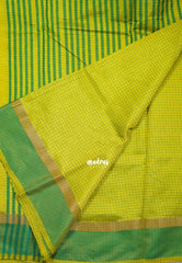 Yellowish Green - Arani Semi Silk Saree Muthukattam with Skirt Border - Best for Regular Wear | Temple Visit