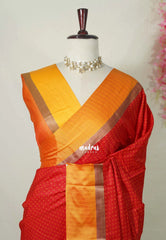 Spicy Red - Arani semi silk saree with weaving plus buttas - Best for Regular Wear | Temple visit