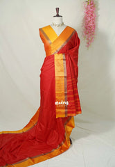 Spicy Red - Arani semi silk saree with weaving plus buttas - Best for Regular Wear | Temple visit