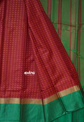 Majestic Maroon and Green - Arani semi silk saree with weaving plus buttas
