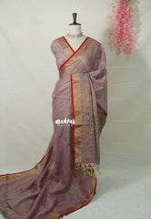 Muted Onion Pink - Artisan Crafeted Soft Tissue linen Saree with Intricate Hand Embroidered French Knot Work