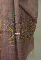 Muted Onion Pink - Artisan Crafeted Soft Tissue linen Saree with Intricate Hand Embroidered French Knot Work