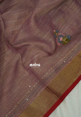 Muted Onion Pink - Artisan Crafeted Soft Tissue linen Saree with Intricate Hand Embroidered French Knot Work