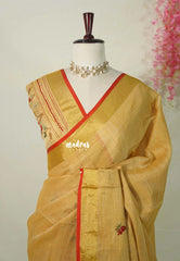 Golden Sand-D3 - Artisan Crafeted Soft Tissue linen Saree with Intricate Hand Embroidered French Knot Work