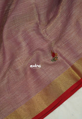 Muted Onion Pink-D3 - Artisan Crafeted Soft Tissue linen Saree with Intricate Hand Embroidered French Knot Work