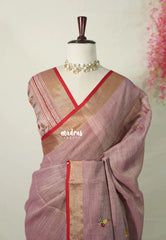 Muted Onion Pink-D3 - Artisan Crafeted Soft Tissue linen Saree with Intricate Hand Embroidered French Knot Work