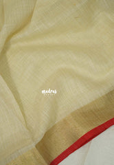 Creamy Ivory-D3 - Artisan Crafeted Soft Tissue linen Saree with Intricate Hand Embroidered French Knot Work
