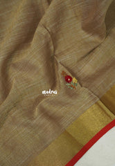 French Beige-D3 - Artisan Crafeted Soft Tissue linen Saree with Intricate Hand Embroidered French Knot Work
