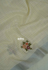 Creamy Ivory - Artisan Crafeted Soft Tissue linen Saree with Checks and Intricate Hand Embroidered French Knot Work