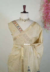 Sandal Beige - Artisan Crafted Soft Jute Linen with Ikkat Weaving Pallu - Best for Office Wear | Casual Wear