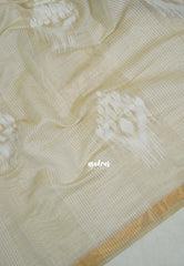 Ivory Beige - Artisan Crafted Soft Jute Linen with Ikkat Weaving Pallu - Best for Office Wear | Casual Wear