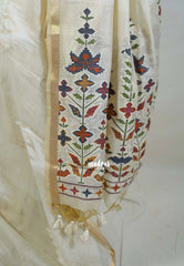Ivory Beige - Artisan Crafted Soft Jute Linen with Ikkat Weaving Pallu - Best for Office Wear | Casual Wear