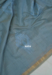 Greyish Blue - Artisan Crafted Soft Jute Linen with Ikkat Weaving Pallu - Best for Office Wear | Casual Wear