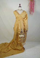 Sand Brown - Artisan Crafted Soft Jute Linen with Ikkat Weaving Pallu - Best for Office Wear | Casual Wear