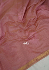 Muted Blush Pink - Artisan Crafted Soft Jute Linen with Ikkat Weaving Pallu - Best for Office Wear | Casual Wear