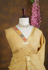Muted Golden Sand - Artisan Crafted Soft Jute Linen with Bomkai Ikkat Weaving Pallu - Best for Office Wear | Casual Wear