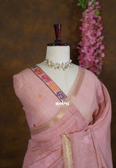 Antique Blush Pink - Artisan Crafted Soft Jute Linen with Bomkai Ikkat Weaving Pallu - Best for Office Wear | Casual Wear