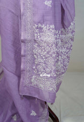Creamy Lavender - Pragathi - Artisanal Kantha Stitch Handwork Linen Cotton Saree - Perfect for Office Wear | Summer wear | Casual Wear