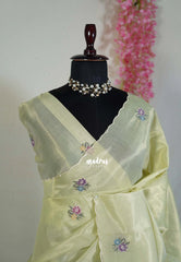 Pastel Yellowish Green - Kushboo Soft Tissue Silk Artisan Crafted Petite Embroidery - Perfect for Night Funtions