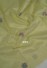 Pastel Yellowish Green - Kushboo Soft Tissue Silk Artisan Crafted Petite Embroidery - Perfect for Night Funtions