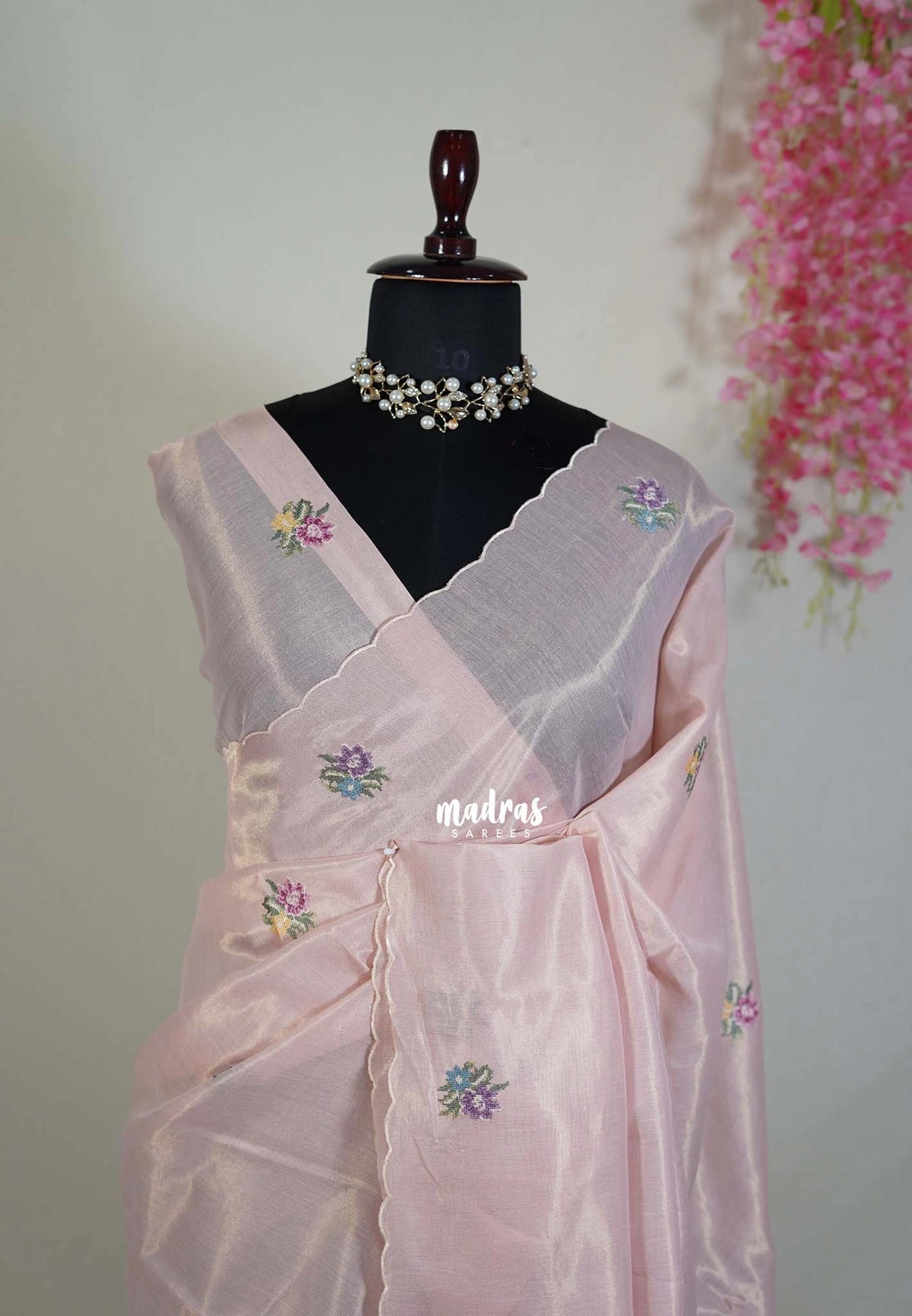 Blush Pink - Kushboo Soft Tissue Silk Artisan Crafted Petite Embroidery - Perfect for Night Funtions