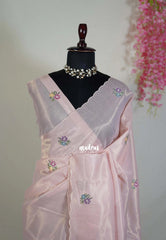Blush Pink - Kushboo Soft Tissue Silk Artisan Crafted Petite Embroidery - Perfect for Night Funtions