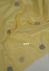 Creamy Butter Yellow - Kushboo Soft Tissue Silk Artisan Crafted Petite Embroidery - Perfect for Night Funtions