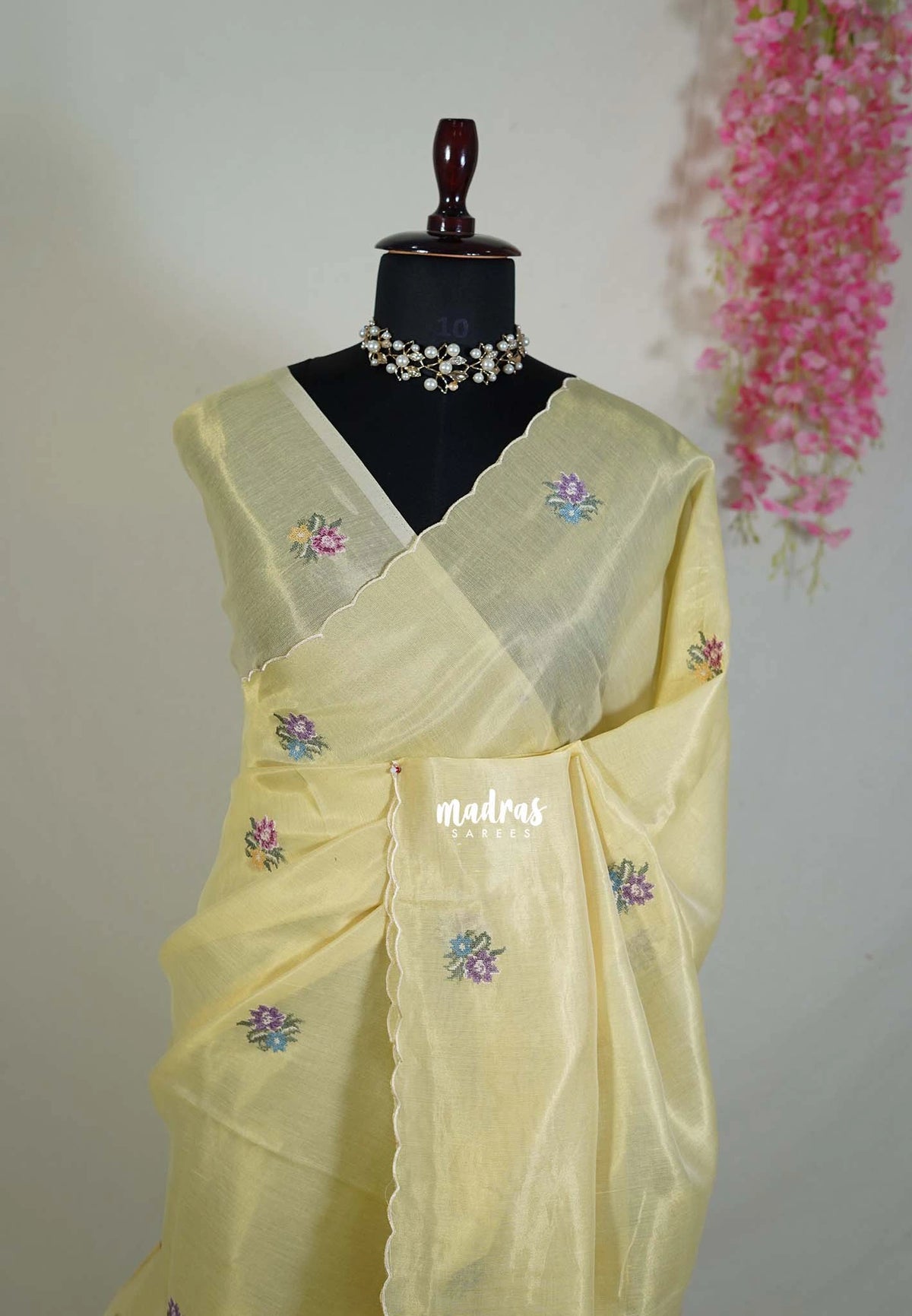 Creamy Butter Yellow - Kushboo Soft Tissue Silk Artisan Crafted Petite Embroidery - Perfect for Night Funtions