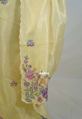 Creamy Butter Yellow - Kushboo Soft Tissue Silk Artisan Crafted Petite Embroidery - Perfect for Night Funtions
