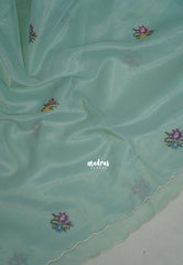 Pastel Turquoise Blue - Kushboo Soft Tissue Silk Artisan Crafted Petite Embroidery - Perfect for Night Funtions