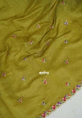Mehndi Green - Linen Cotton Saree with Petite Embroider Work - Perfect for Office Wear | Summer wear | Casual Wear