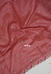 Rust Pink - Linen Cotton Saree with Petite Embroider Work - Perfect for Office Wear | Summer wear | Casual Wear