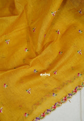 Marigold Yellow - Linen Cotton Saree with Petite Embroider Work - Perfect for Office Wear | Summer wear | Casual Wear