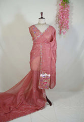 Rust Pink - Linen Cotton Saree with Petite Embroider Work - Perfect for Office Wear | Summer wear | Casual Wear