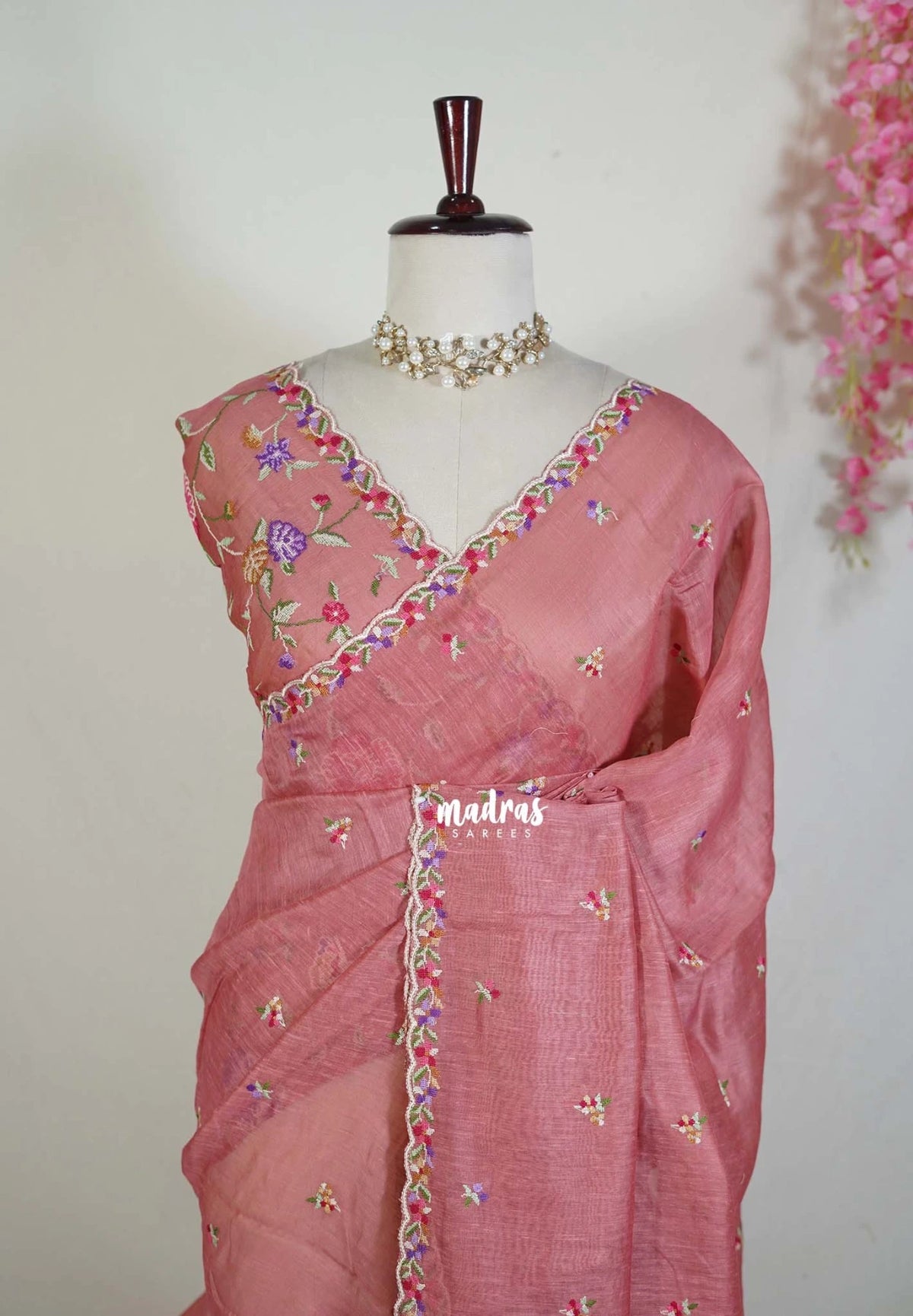 Rust Pink - Linen Cotton Saree with Petite Embroider Work - Perfect for Office Wear | Summer wear | Casual Wear