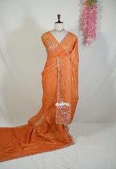 Safrron Orange - Linen Cotton Saree with Petite Embroider Work - Perfect for Office Wear | Summer wear | Casual Wear