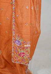 Safrron Orange - Linen Cotton Saree with Petite Embroider Work - Perfect for Office Wear | Summer wear | Casual Wear