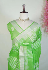 Light Lime Green with Stripes - Pure Kota Doriya Saree with Stripes Printed with Antique Silver Border - Perfect for Office Wear | Casual Wear | Summer Wear